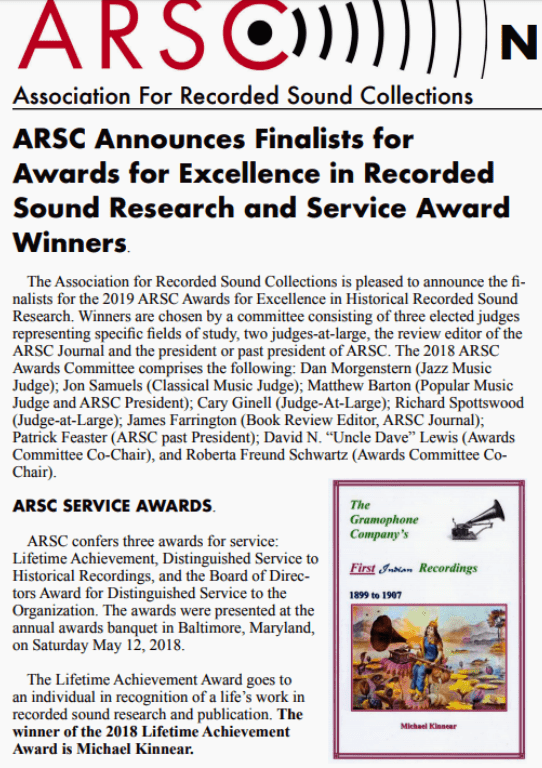 ARSC - 2017 Awards for Excellence - Michael Kinnear