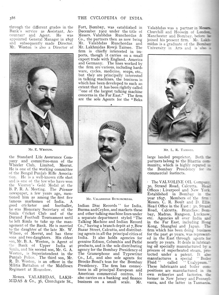 Valabhdas Runchordas - Cylopedia of India Page 386, 1908