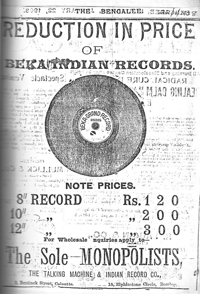 Beka Record, Indian Repertoire, 1908 Advertisement