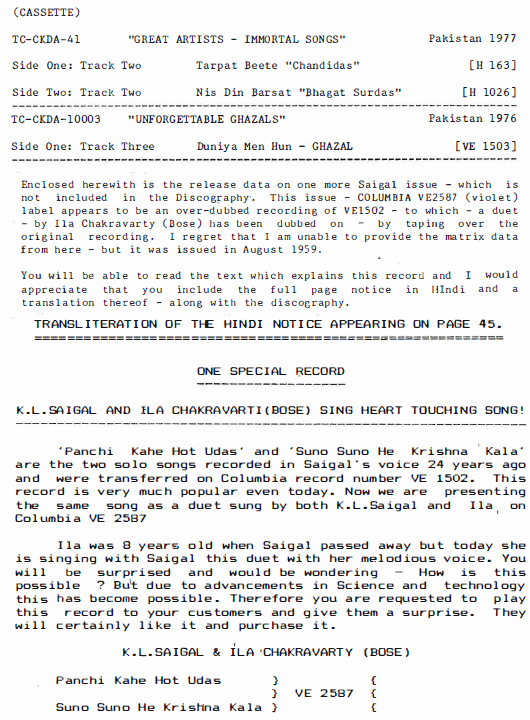 K.L. Saigal Discography by Michael Kinnear, Page 29