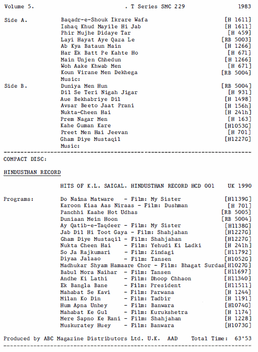 K.L. Saigal Discography by Michael Kinnear, Page 32