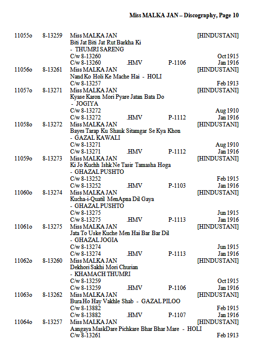 Malka Jan, Discography, Page 10