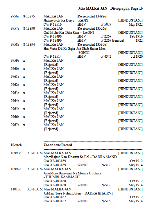 Malka Jan, Discography, Page 16