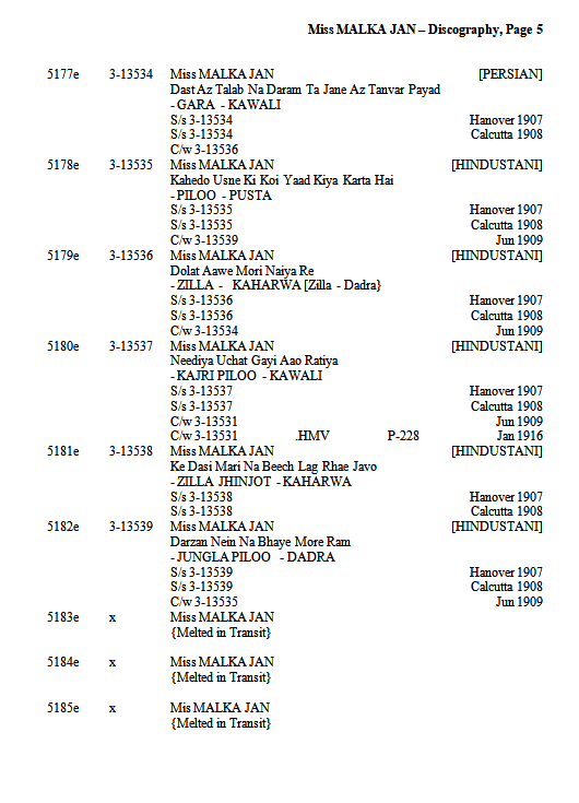 Malka Jan, Discography, Page 5