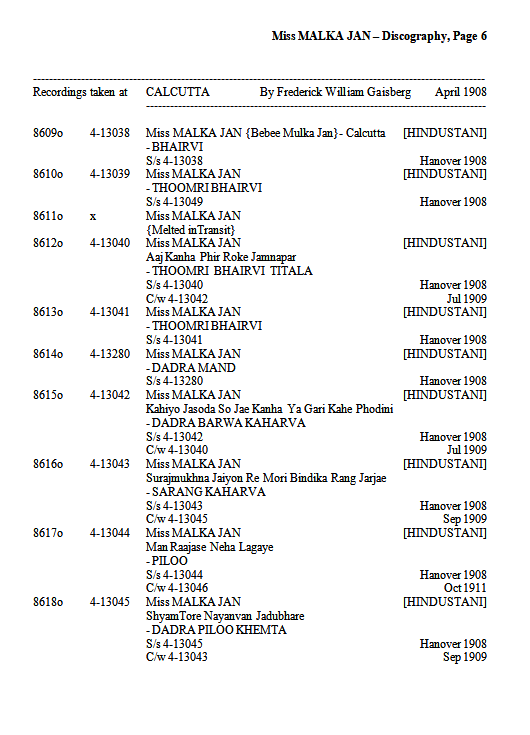 Malka Jan, Discography, Page 6