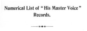 Numerical List of "His Master's Voice" Records