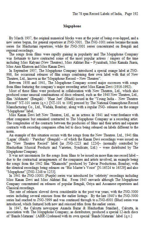 Megaphone Record, from "The 78 rpm Record Labels of India", Page 192 Megaphone Record, from "The 78 rpm Record Labels of India", Page 192