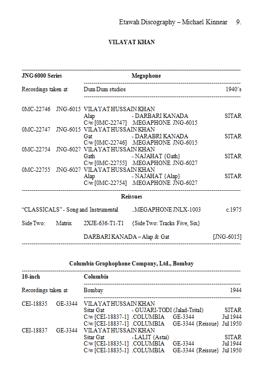 Etawah Discography, by Michael Kinnear, Page 9