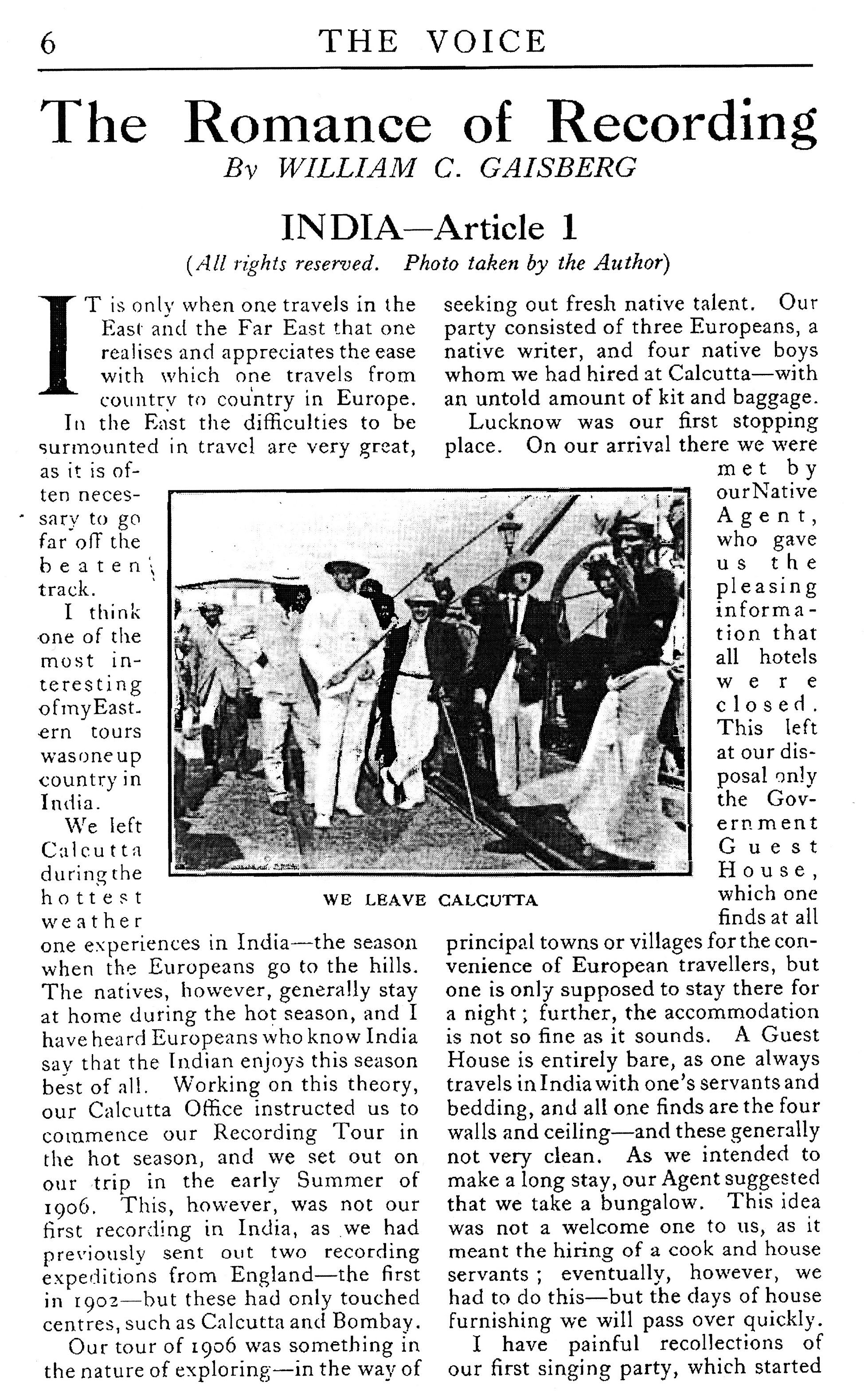 William C. Gaisberg - THE VOICE - The Romance of Recording - Article 1 William C. Gaisberg - THE VOICE - The Romance of Recording - Article 1