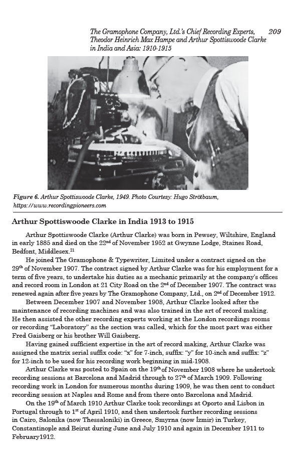 The Gramophone Company, Ltd.'s Chief Recording Experts, Theodor Heinrich Max Hampe and Arthur Spottiswoode Clarke in India and Asia: 1910-1915