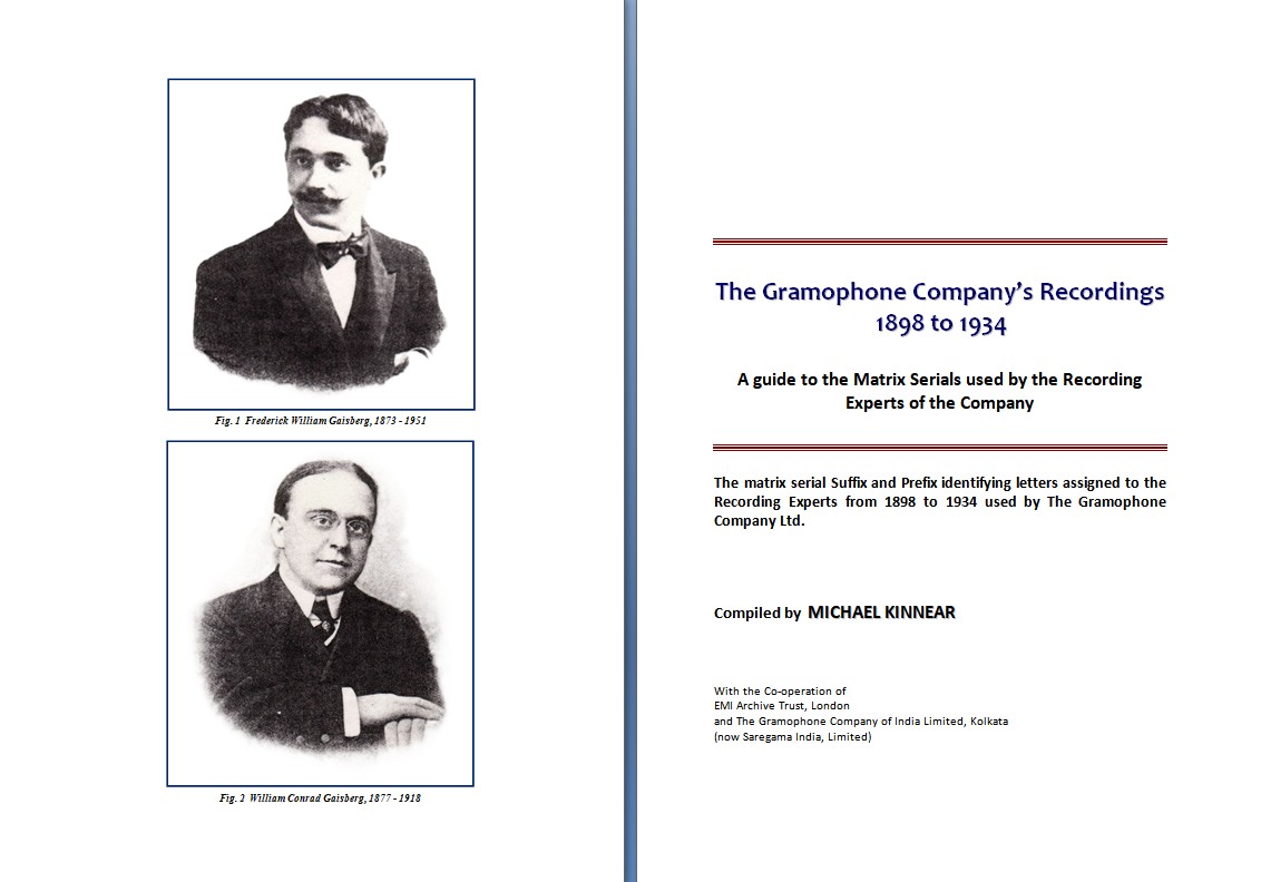 The Gramophone Company's Recordings, 1898 to 1934, Front Piece The Gramophone Company's Recordings, 1898 to 1934, Front Piece