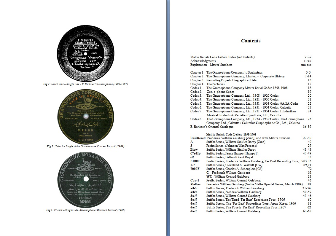 The Gramophone Company's Recordings, 1898 to 1934 - Contents
