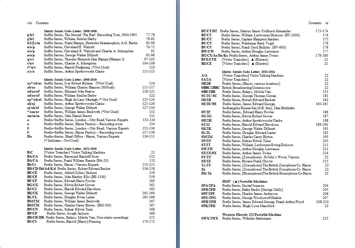 The Gramophone Company's Recordings, 1898 to 1934 - Contents ix