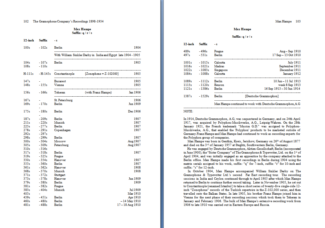 The Gramophone Company's Recordings, 1898 to 1934, p. 102-103
