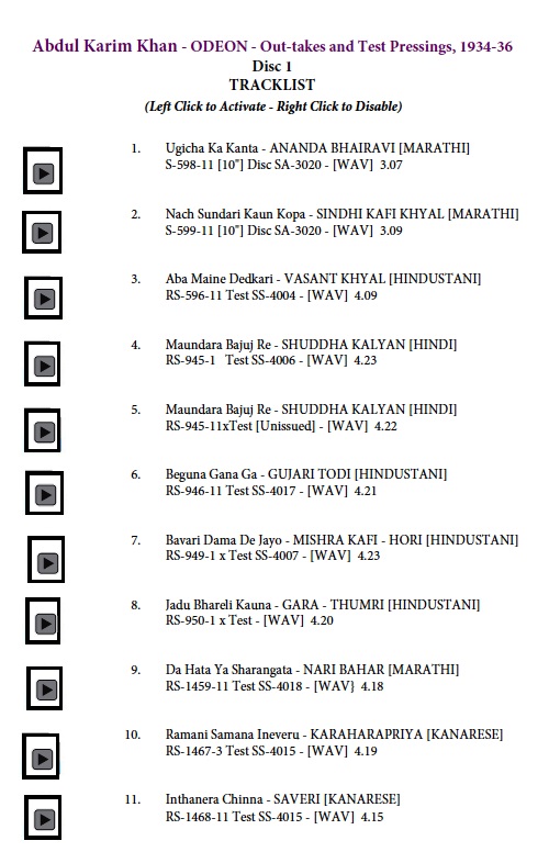 Abdul Karim Khan - ODEON Out-takes and Test Pressings, 1934-1936