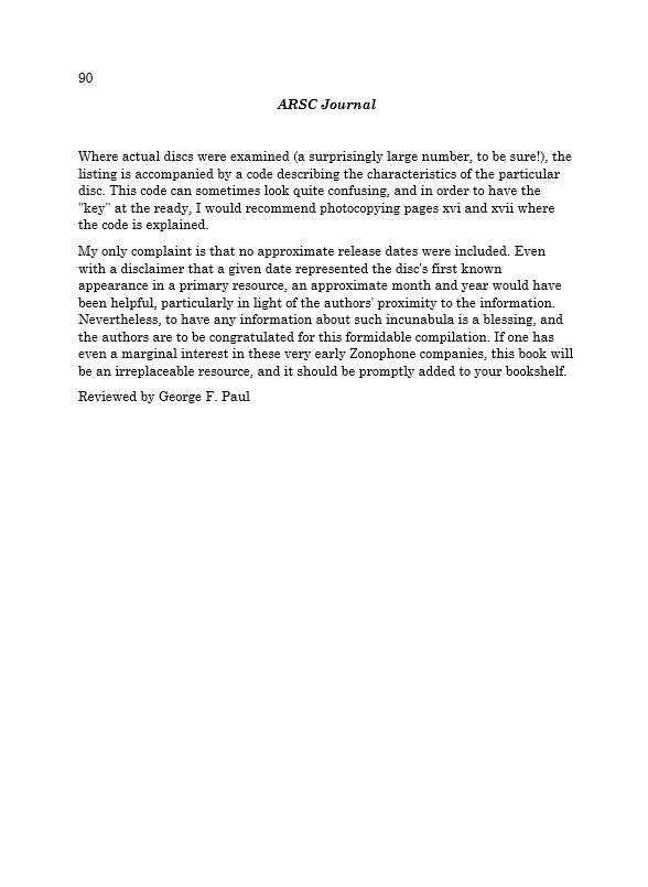 ARSC Journal Book Review - The Zonophone Record